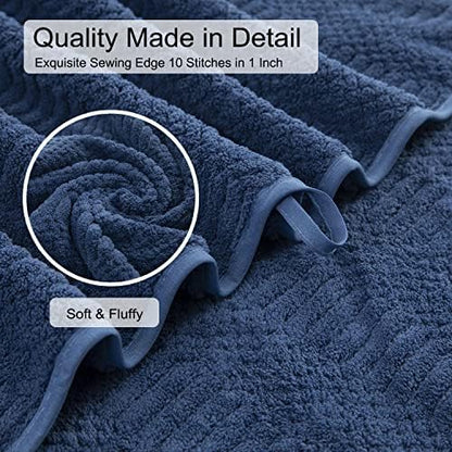 8 Pcs Navy Oversized Bath Towel Set-2 Extra Large Bath Sheets,2 Hand Towels,4 Washcloths Soft Bathroom Towels Highly Absorbent Quick Dry Beach Chair Towels Woven Towels for Hotel and Spa
