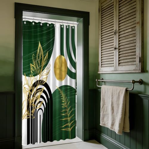 Olive Green and Gold Stall Shower Curtain, 48X72 in Narrow Small