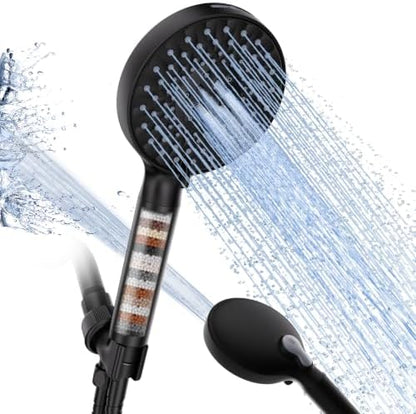 SR SUN RISE Filtered Shower Head with Handheld High Pressure 9 Spray Mode Showerhead Detachable Shower Head Water Softener Filters Beads for Hard Water Remove Chlorine 1 Filter 1.8GPM Matte Black
