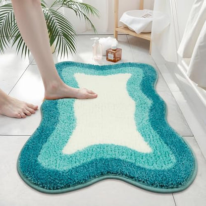 HAOCOO Luxury Microfiber Bathroom Rug, 20x31 inch Soft Non Slip Aqua Blue Gradient Bath Mat, Absorbent Washable Cute Bath Mat for Sink Tub Shower