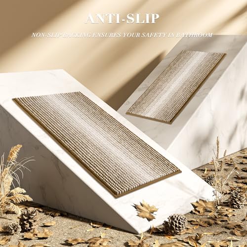BSICPRO Bathroom Rugs Sets 2 Piece, Non Slip Boho Bath Mats, Petrified Oak