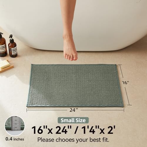 Triohero Bathroom Rugs Non Slip Washable, Super Absorbent Thin Bath Mat Small Quick Dry Low Pile Bathroom Rug, Sage Green 16"x24"