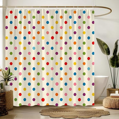 Polka Dot Shower Curtain Colorful Retro Cute Spot Vintage Fabric Decorative Bathroom Curtains with Hooks,70" Wx75 H