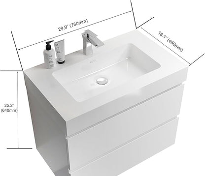 30" Floating Bathroom Vanity with Sink, Modern Bathroom Cabinet with Top and Soft Close Drawers, Spacious Storage for Small Space, White - Lavanda Collection
