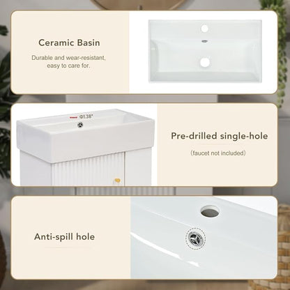 22" Small Bathroom Vanity with Sink, Floating Vanity for Bathrooms with Soft-Close Door and Open Shelf, Wall Mounted Narrow Bathroom Vanities for Compact Bathrooms (White,22" Floating Right Shelf)