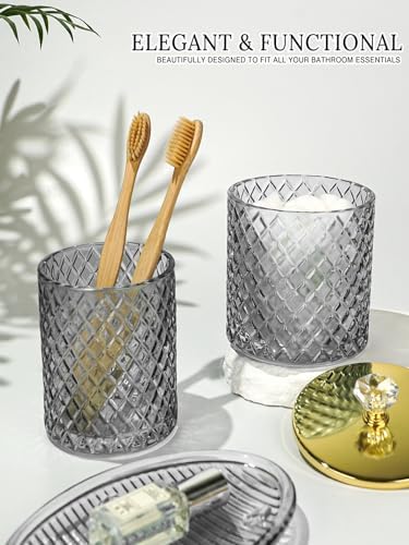 Haturi Glass Bathroom Accessories Set, Smoky Gray Bathroom Set, 4 Pcs