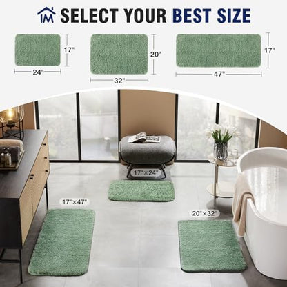 TECHMILLY Super Soft Shaggy Bathroom Runner Rugs, Absorbent Thick Non Slip Microfiber Bath Rugs, Quick Dry Machine Washable Bath Mat for Bathroom Floor, Bathtub and Shower 17"x47"