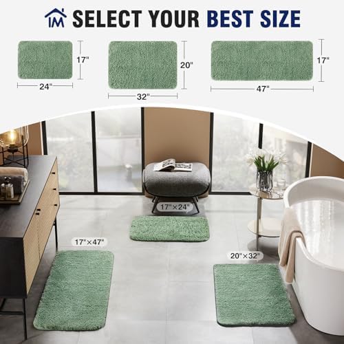 TECHMILLY Shaggy Bathroom Rugs Thick Non Slip Microfiber Mat Green 17"x24"