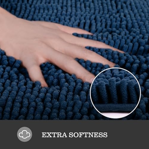 Yeaban Navy Blue Bathroom Rugs 17"x24",Chenille Bath Mats,Absorbent and Washable Bath Rug Non-Slip, Extra Soft Rugs for Bathroom Floor,Tub,Shower and Sink