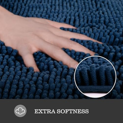 Yeaban Navy Blue Bathroom Rugs 17"x24",Chenille Bath Mats,Absorbent and Washable Bath Rug Non-Slip, Extra Soft Rugs for Bathroom Floor,Tub,Shower and Sink