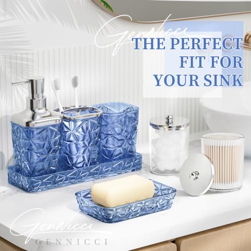 Bathroom Accessories Set, Navy Blue Bathroom Accessories, Acrylic Soap Dispenser and Toothbrush Holder Set, Qtip Holder Set, Bathroom Sink Set, Gift for Home Apartment