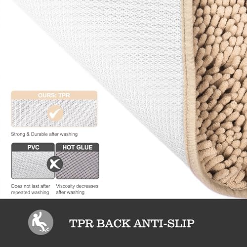 Yeaban Chenille Ivory Cream Bathroom Rug 20"x32", Non-Slip Rubber Backing
