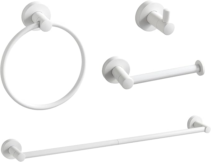 BGL Bathroom Accessories Set 4-Pieces White Zinc Alloy Wall Mounted Towel Racks for Bathroom