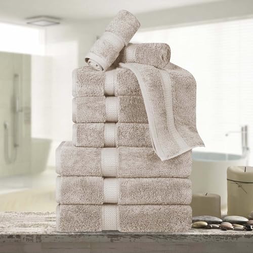 Superior Egyptian Cotton 800 GSM Plush & Absorbent, 9 Piece Set, Stone
