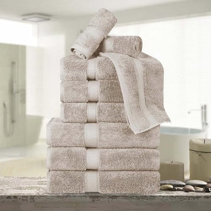 Superior Egyptian Cotton 800 GSM Plush & Absorbent, 9 Piece Set, Stone