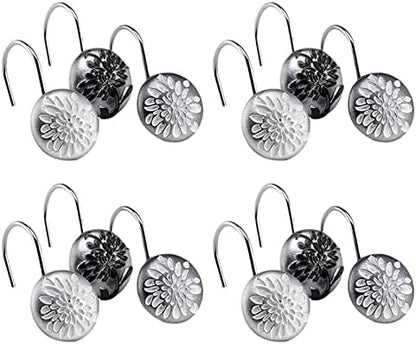 Zahari Home 13pc Erica Bathroom Fabric Shower Curtain Sets Bathroom Shower Curtain & 12 Shower Bathroom Hooks Modern Classic Luxury Contemporary Decor Grey Shower Curtain Stylish Bath Sets