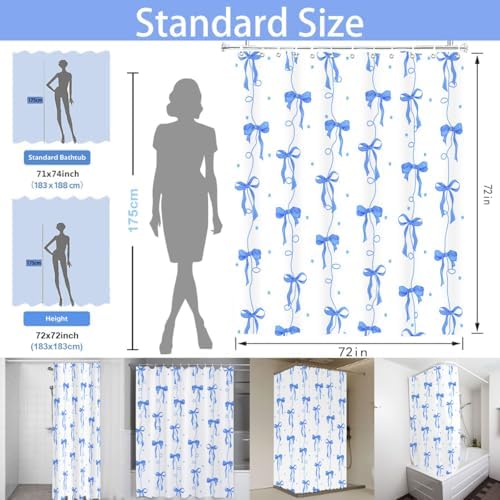 Bow Shower Curtain for Bathroom, Teen Girls Theme, Navy Blue, 72x72 Inches