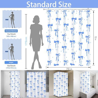 Bow Shower Curtain for Bathroom, Teen Girls Theme, Navy Blue, 72x72 Inches