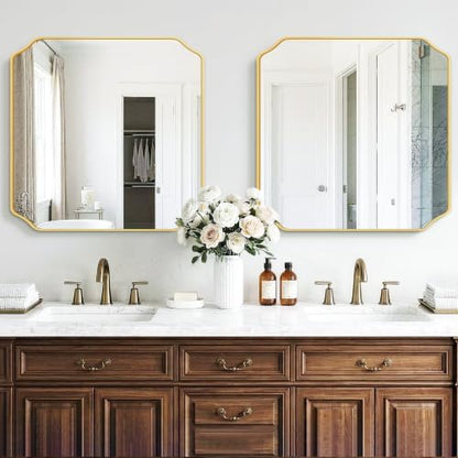 Gold Vanity Bathroom Mirror, 30" x 30" Scalloped Mirror for Wall