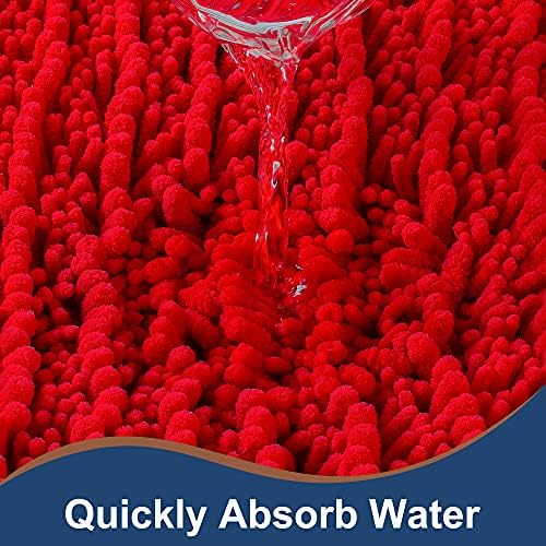 Luxury Chenille Red Bathroom Rugs Sets 2 Piece, Thickened Hot Melt Rubber Bottom Bath Mats for Bathroom Non Slip,Bath Rugs Quick Dry Machine Washable for Shower Mat (32"x20"+17"x24")