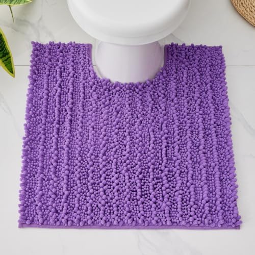 Disolla Toilet Rug 24x24 Inch - Purple U-Shaped Bathroom Floor Mat, Soft Shaggy Plush Absorbent Chenille Contour Rug, Non-Slip Washable Pedestal Base Rug