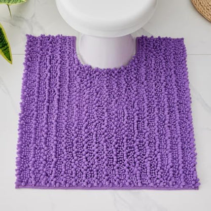 Disolla Toilet Rug 24x24 Inch - Purple U-Shaped Bathroom Floor Mat, Soft Shaggy Plush Absorbent Chenille Contour Rug, Non-Slip Washable Pedestal Base Rug