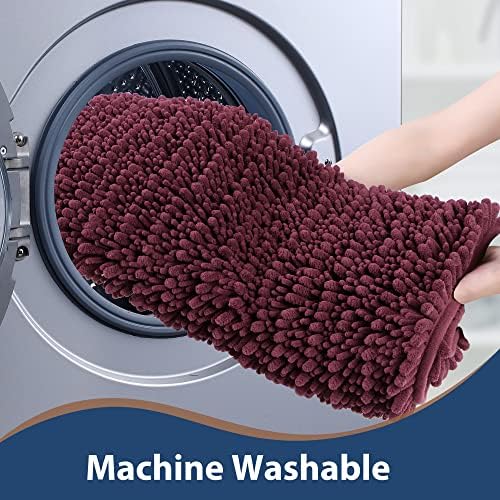 Luxury Chenille Burgundy Bathroom Rugs Sets 2 Piece, Thickened Hot Melt Rubber Bottom Bath Mats for Bathroom Non Slip,Bath Rugs Quick Dry Machine Washable for Shower Mat (32"x20"+17"x24")