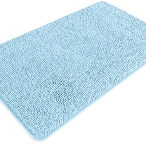 Light Blue Bathroom Rugs – Absorbent and Washable Bath Mat, Non-Slip, Thick Soft Chenille Bath Rugs for Bathroom Floor, Shower, Sink - 26" x 44"