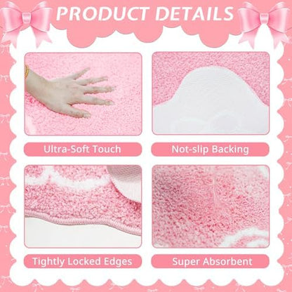 Mocsicka Pink Bow Bath Mat Cute Bow Bathroom Rug Super Soft Absorbent Bathroom Rugs Non Slip Bath Mat Machine Washable Rug for Bathrooms 16x24 inches (Pink, 40x60cm)