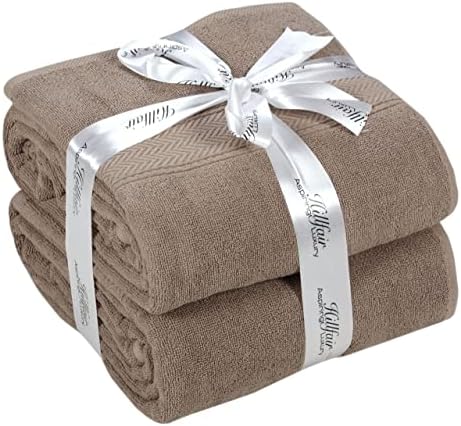 HILLFAIR 100% Cotton 2 Pc XXL Oversized Bath Towel Set 40"x 80"- Stone