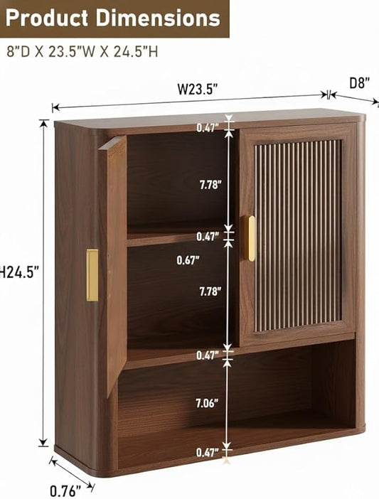 Bathroom Storage Cabinet, Medicine Cabinet with Adjustable Wood Shelf & Doors, Over The Toilet Storage Cabinet for Laundry Room & Kitchen & Living Room (Walnut)