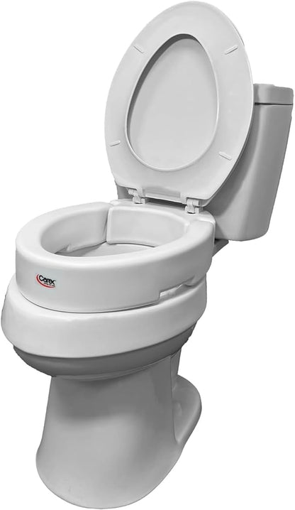 Carex Hinged Round Raised Toilet Seat Riser, Adds 3.5 Inches of Height, 300 lbs Capacity, Elevating and Raising Seat for Elderly and Handicap, Universal, Slip-Resistant, White.