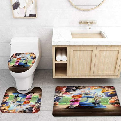 Cute Zotopia 2 Shower Curtain Set 4 Piece with Non-Slip Rugs, Toilet Lid Cover and Bath Mat Cartoon Bathroom Decor 72 x 72inch (Zotopia 2)