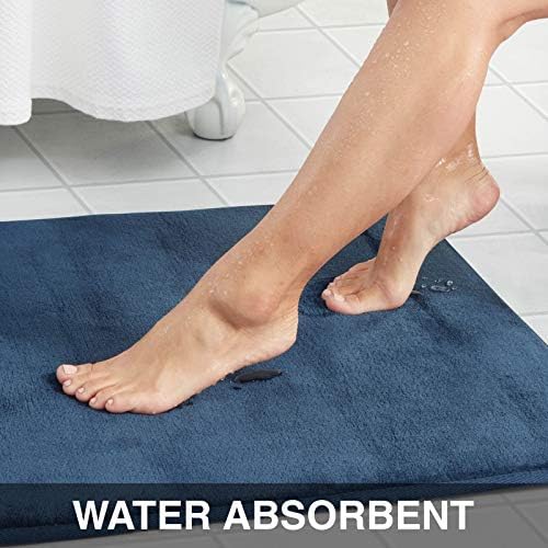 Memory Foam Bath Mat Non Slip Absorbent Super Cozy Velvet Bathroom Rug Carpet (20 inches X 32 inches, Navy)