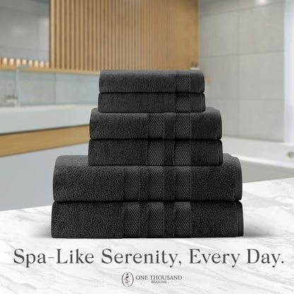 Premium Staple Cotton Bathroom Towel Set - Black 600 GSM 6-Piece Luxury Bath Towel Set 3 Stripe - 2 Bath Towels, 2 Hand Towels & 2 Washclothes Set - High Absorbent & Quick Dry for Gym, Spa, Hotel