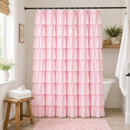 Pink Ruffle Shower Curtain for Master bathroom, 72x72 in, Shabby Chic Look