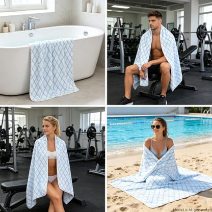 Microfiber Plaid Bath Towels Set of 2, 27 x 55 Inches Large Quick Dry Shower Towels, Super Absorbent Soft Lint Free Lightweight Body Wrap Towels for Bathroom, Beach, Travel, Gym, Spa