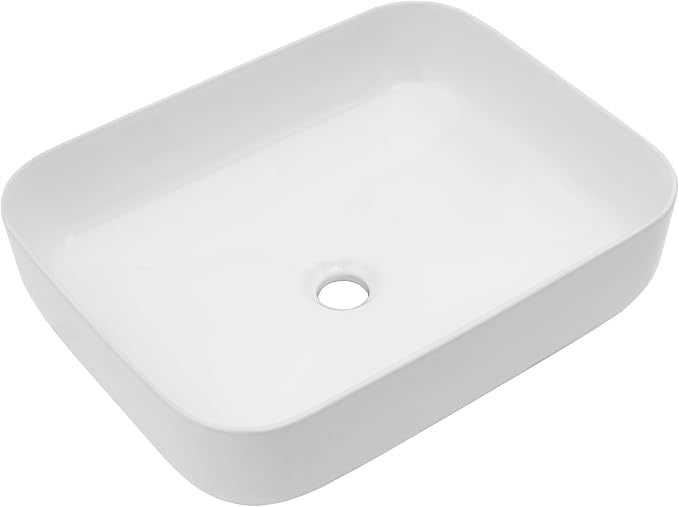 Logmey 19 Inch Bathroom Sink 19x15 Bathrooom Sinks White Vessel Sink Porcelain Ceramic Modern Rectangular Countertop Vanity Sink Art Basin