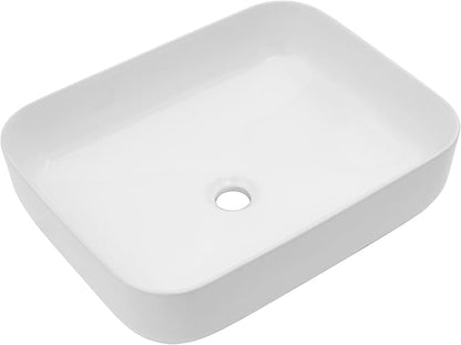 Logmey 19 Inch Bathroom Sink 19x15 Bathrooom Sinks White Vessel Sink Porcelain Ceramic Modern Rectangular Countertop Vanity Sink Art Basin