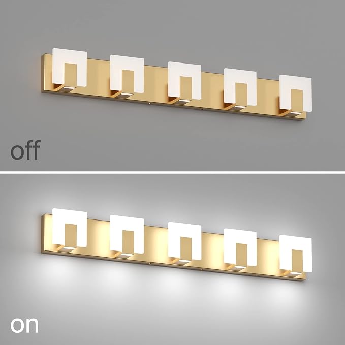 Aipsun Gold Bathroom Vanity Lighting Fixtures Modern LED 5 Lights Vanity Light for Bathroom Up and Down Wall Light Fixtures 6000K