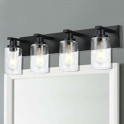 Bathroom Vanity Light Fixtures 4-Lights Seeded Glass Cylinder Shade Modern Farmhouse Wall Sconce Lighting Bath Vanity Lights Over Mirror