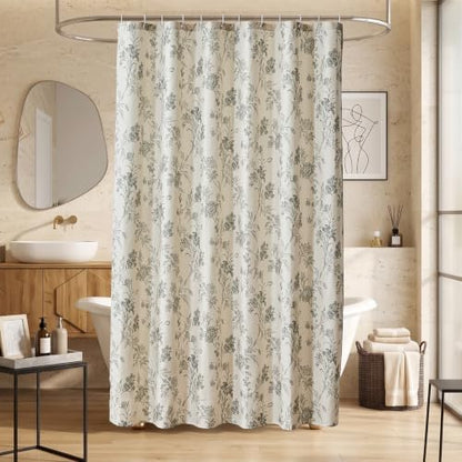 Warmstar Farmhouse Shower Curtain,GreyFloral Shower Curtain for Bathroom Linen Look Vintage Shower Curtain with Weighted Hem,72" W x 84" L