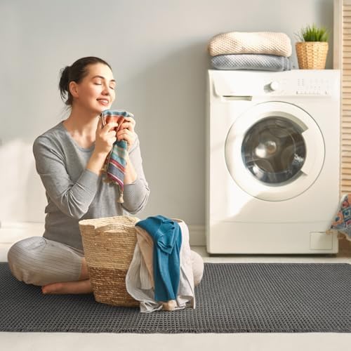 ZALL Dark Grey Waffle Bath Mat,Super Absorbent Non Slip Bathroom Rug, Gray 24x60inch, Machine Washable Ultra Soft Floor Mats