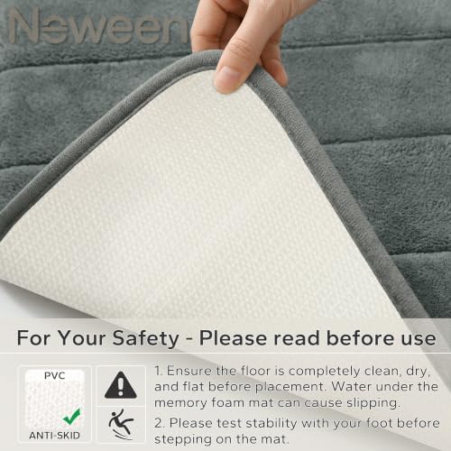 Neween Bathroom Rugs Set 2 Piece, Absorbent Memory Foam Bath Mat, Dark Grey
