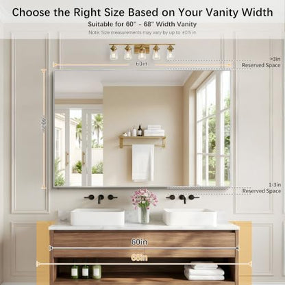DESBING 60" x 40" Bathroom Mirror, Silver Metal Frame Wall Mirror