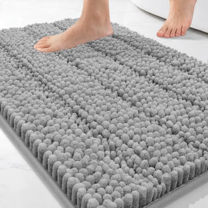 Bcoimo Small Bath Rug Mat,24x17 Chenille Non Slip Gray Bathroom Shower Mat