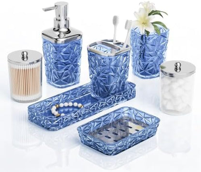 Bathroom Accessories Set, Navy Blue Bathroom Accessories, Acrylic Soap Dispenser and Toothbrush Holder Set, Qtip Holder Set, Bathroom Sink Set, Gift for Home Apartment