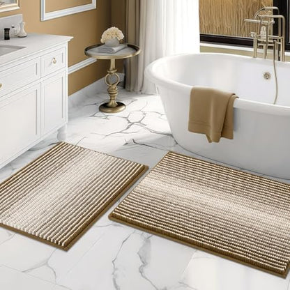 BSICPRO Bathroom Rugs Sets 2 Piece, Non Slip Boho Bath Mats, Petrified Oak