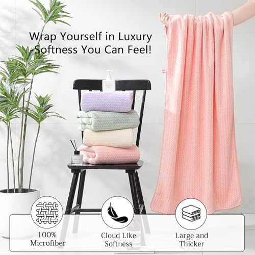 Ycosy 18 Piece Bath Towels Set,100% Microfiber Family Bathroom Towel with Hanging Loops-6 Bath Towels,6 Hand Towels,6 Washcloths,Quick Dry Highly Absorbent Shower Towel for Bathroom,Hotel,Spa-Pink