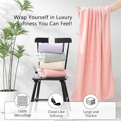 Ycosy 18 Piece Bath Towels Set,100% Microfiber Family Bathroom Towel with Hanging Loops-6 Bath Towels,6 Hand Towels,6 Washcloths,Quick Dry Highly Absorbent Shower Towel for Bathroom,Hotel,Spa-Pink